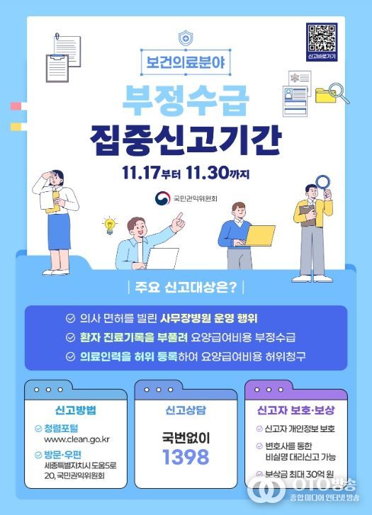 보건‧의료분야 정부지원금 부정수급 집중신고기간 포스터