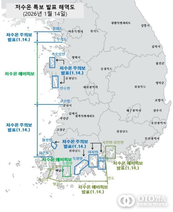 저수온 특보 발령 해역
