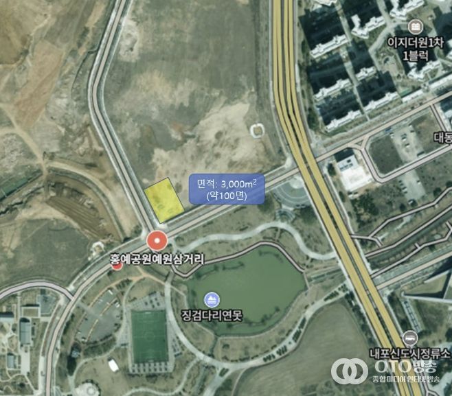 홍예공원 인근 임시주차장 예정 부지